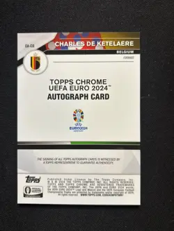 Charles De Ketelaere 2024 Topps Chrome UEFA EURO Auto Card Black 1/10 Belgium - Image 2