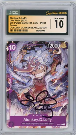 CGC Gem Mint 10 Autographed Colleen Clinkenbeard Monkey.D.Luffy P-041 Promo - Image 1