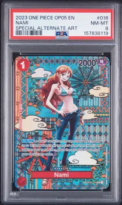 2023 ONE PIECE OP05-AWAKENING OF THE NEW ERA SPECIAL ALTERNATE ART NAMI PSA 8 - Image 1