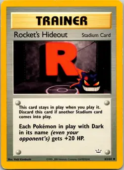 Rocket’s Hideout 63/64 Neo Revelation Uncommon Stadium Trainer Pokemon Card WOTC - Image 1