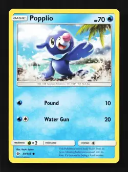 Popplio 39/149 LP Sun & Moon English Pokemon Card TCG - Image 1