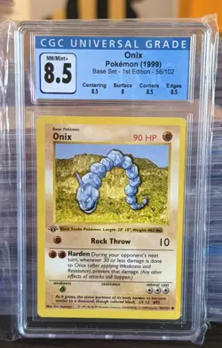 CGC 8.5 NM/MINT+ Onix 56/102 1st Edition Shadowless Base Set Pokemon Card - Image 1