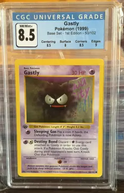 CGC 8.5 NM/MINT+ Gastly 50/102 1st Edition Shadowless Base Set Pokemon Card - Image 1