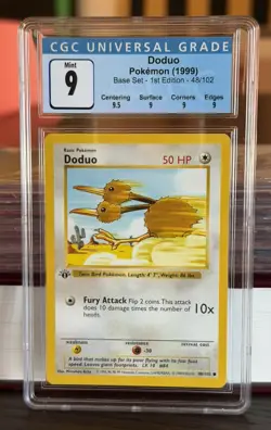 Doduo #48 1st Edition Base Set 1999 Pokemon Game CGC 9 MINT SUBGRADES BLUE label - Image 1