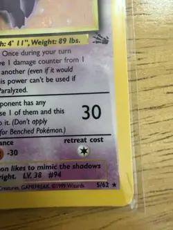 1999 Pokemon Fossil Set Gengar 5/62 Holo Rare Unlimited Edition TCG English LP - Image 4