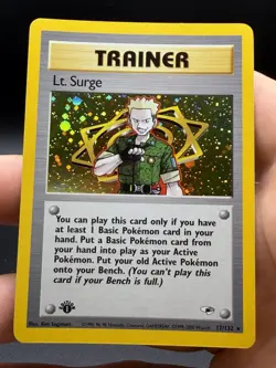 Near Mint 1st Edition Lt. Surge Trainer 17/132 Holo Rare Gym Heroes Pokemon Card - Image 1
