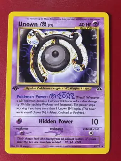 Unown [M] 49/75 Neo Discovery Regular First Edition Pokemon Card - Image 1