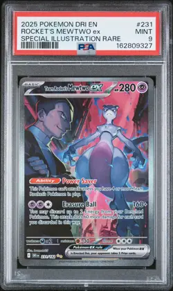 2025 POKEMON DRI EN-DESTINED RIVALS #231 TEAM ROCKET'S MEWTWO EX PSA 9 - Image 1