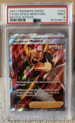 2021 POKEMON SWSH BATTLE STYLES - SS STYLE MUSTARD FA #163/163 PSA 9 MINT - Image 1