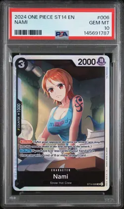 2024 One Piece Nami 3D2Y ST14-006 Parallel Rare SR - PSA 10 Gem Mint - Image 1