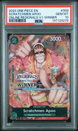 2024 ONE PIECE ONLINE REGIONALS PACK 2024 VOL.1 WINNER SCRATCHMEN APOO PSA 10 - Image 1