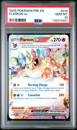 2025 POKEMON PRE EN-PRISMATIC EVOLUTIONS 014 FLAREON EX PSA GEM MINT 10 - Image 1
