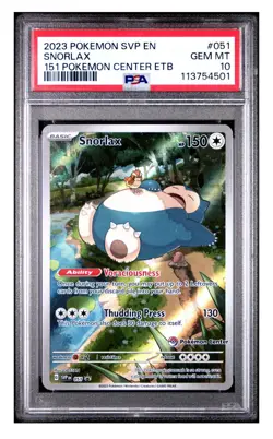 2023 POKEMON SVP 151 POKEMON CENTER ETB PROMO #051 SNORLAX PSA 10 - Image 1