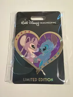 Disney WDI MOG Valentine's Gem Hearts Angel and Stitch Pin LE 300 - Image 1