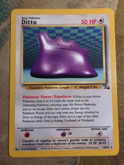 Pokemon TCG Ditto 18/62 Fossil Unlimited Regular Rare 1999 50 HP English LP - Image 1