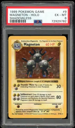 1999 POKEMON BASE SET SHADOWLESS #9 MAGNETON-HOLO PSA 6 - Image 1