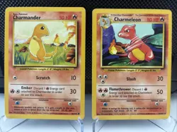 Charmander 64/102 & Chameleon 24/102 Pokemon Card Base Set Lot WOTC 1999 PLAYED - Image 1