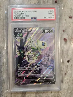 2021 Pokemon SWSH Fusion Strike #245 Celebi V FA PSA 9 MINT - Image 1