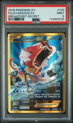2016 POKEMON XY BREAKPOINT #123/122 GYARADOS EX FULL ART SECRET RARE PSA 9 - Image 1