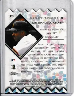 1999 Topps Chrome Lords of the Diamond #LD9 Barry Bonds Giants - Image 2
