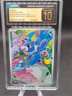 Pokemon 2026 Popplio Black Star Promos 045 First Partner Illus. CGC Pristine 10 - Image 1