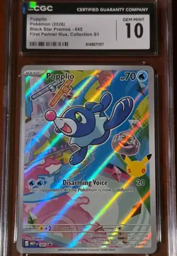Pokemon CGC 10 GEM MINT Popplio Black Star Promo 045 Holo English First Partner - Image 1