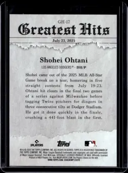 2026 Topps Shohei Ohtani 2025 Greatest Hits #GH-17 Dodgers - Image 2