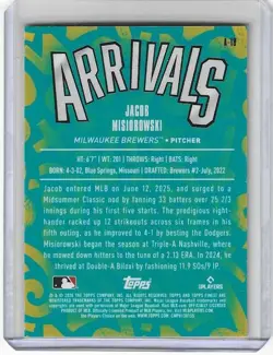 Jacob Misiorowski 2026 Topps Finest Rookie Arrivals $1.50 SHIPPING - Image 2