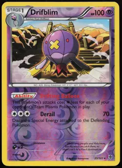 Drifblim 35/101 Rare Plasma Blast Pokemon Reverse Holo Moderately Played - Image 1