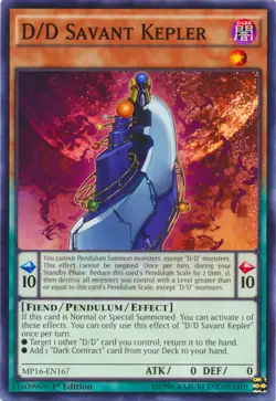 Yugioh! LP D/D Savant Kepler - MP16-EN167 - Common - 1st Edition Lightly Played, - Image 1
