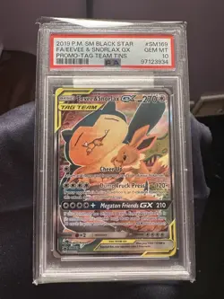 2019 Pokemon SM Black Star Promo Tag Team #SM169 Eevee & Snorlax Gx PSA 10 - Image 1
