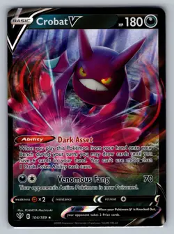 Crobat V SWSH03: Darkness Ablaze #104/189 Ultra Rare,Holo Pokemon Card - Image 1