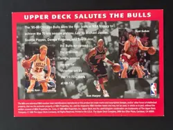 1996 Upper Deck Bulls Win 70 Games JUMBO Card NO# Jordan Pippen Rodman - Image 2