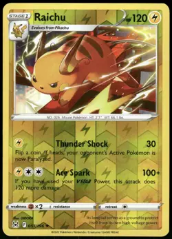Raichu 053/196 Reverse Holo Lost Origin Pokemon Card 2022 Near Mint - Image 2