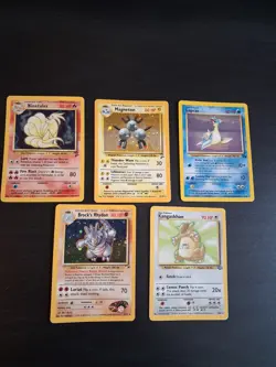 Pokemon *Base Set* Holo (LOT of 5) With Rare Trainer Cards - Image 1