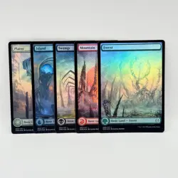 Set of 5x MTG Phyrexia All Will Be One Full Art Foil Basic Lands WUBRG - Image 2
