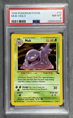 1999 Pokemon Fossil #13 MUK HOLO 13/62 Base Set Series RARE Pokemon Card PSA 8 - Image 1
