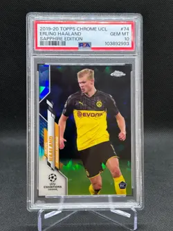 Erling Haaland 2019-20 Topps Chrome UCL SAPPHIRE Edition RC PSA 10 Card #74 - Image 1