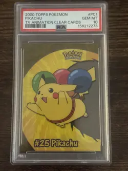Brand New 2000 TOPPS POKEMON TV ANIMATION CLEAR CARDS #PC1 PIKACHU PSA 10 Card - Image 1
