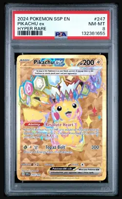 Pokemon 2024 Sv08 Surging Sparks Pikachu ex Hyper Rare PSA 8 #247/191 - Image 1