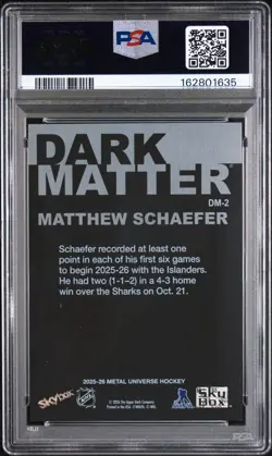 2025-26 SKYBOX METAL UNIVERSE DARK MATTER MATTHEW SCHAEFER DM-2 PSA 10 - Image 2