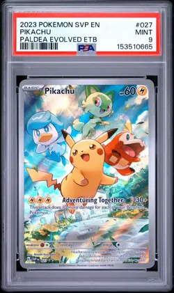 2023 Pokemon Pikachu SVP Paldea Evolved PC ETB Card PSA 9 - Image 2