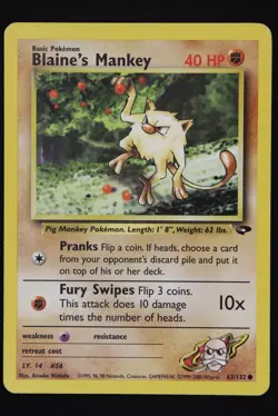 Blaine's Mankey - 63 - Gym Challenge - Pokemon Card - Lightly Played - Image 1