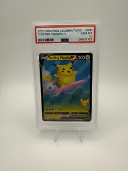 2021 POKEMON CELEBRATIONS #008 SURFING PIKACHU V PSA 10 - Image 1