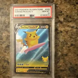 Pokemon Celebrations 2021 Surfing Pikachu v #008/025 PSA 10 Gem Mint - Image 1