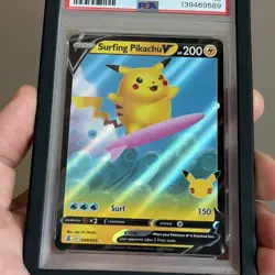 Pokemon TCG Celebrations Surfing Pikachu V 008/025 Holo PSA 10 (2021) - Image 3
