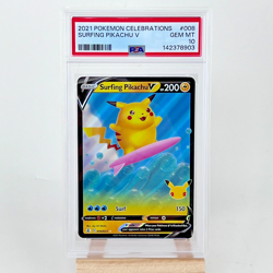 2021 POKEMON CELEBRATIONS #008 SURFING PIKACHU V PSA 10 - Image 1