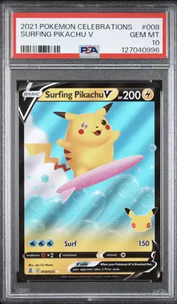 2021 POKEMON CELEBRATIONS 008/025 SURFING PIKACHU V Psa 10 - Image 1