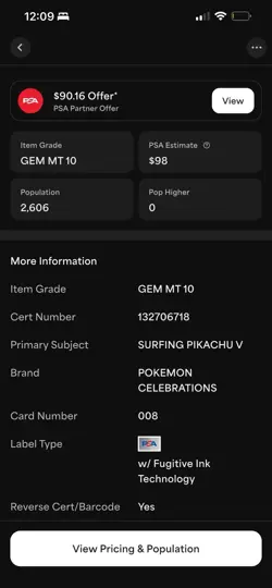 2021 POKEMON CELEBRATIONS SURFING PIKACHU V ULTRA RARE #008 PSA 10 - Image 3