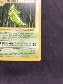 Pokemon Cards: Base Set 1st Edition Common: Metapod 54/102 - Image 4